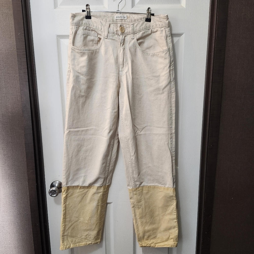 Olderbrother Unisex Khaki Waxed Panel Organic Japanese Cotton Jeans. Sz M